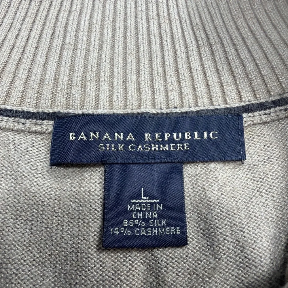 Banana Republic SILK & CASHMERE 1/4 Zip Pullover Mens L Khaki Tan Golf Luxury
